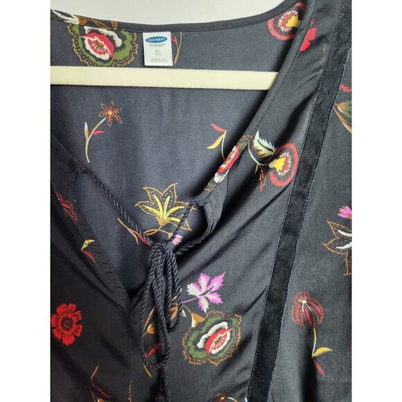 Old Navy women's peasant top XL dark floral boho festival witchy velvet accents - Picture 2 of 7